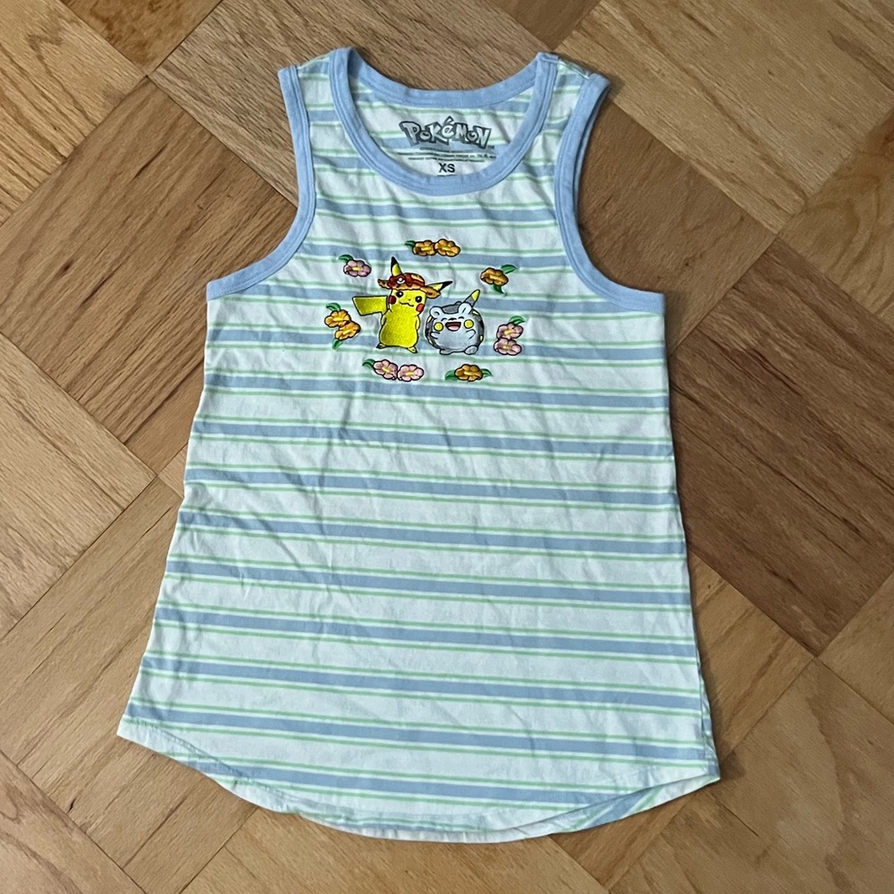 Pokemon Embroidered Striped Tank Top with Pikachu and Togedemaru